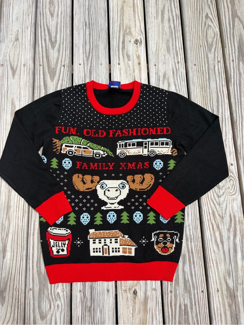 NATIONAL LAMPOON'S Black Red Family Xmas Christmas Ugly Sweater Medium Griswold